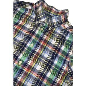 Ralph Lauren Boy's Shirt Multi Plaid Button Down Size M 10-12 Short Sleeve Pony
